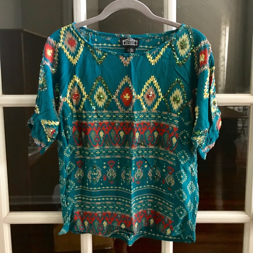 Ikat / Aztec / Tribal sequined top